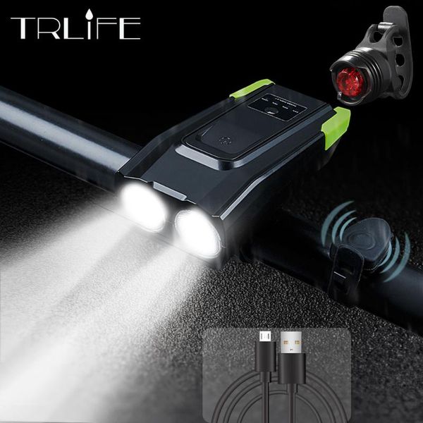 

4000mah smart induction bicycle front light usb rechargeable 2t6 led head with horn 800 lumen bike lamp cycle lights