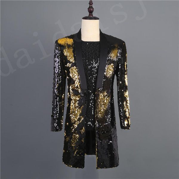 

men's suits & blazers 2021 style colorful male singer suit sequin costume fashion slim coat dance sequins jacket stage, White;black