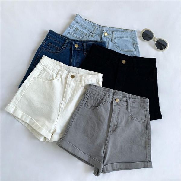 

women's shorts casual blue denim women high waist buttons pockets slim fit 2021 summer beach streetwear jeans, White;black