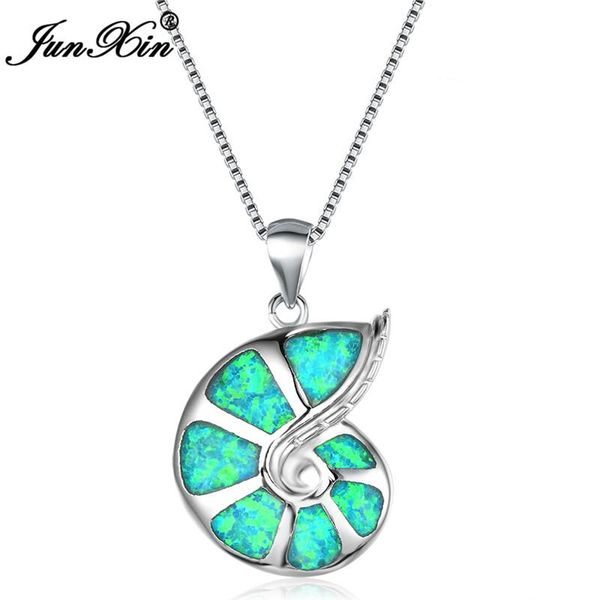 

pendant necklaces 2021 fashion female green/white/blue fire opal conch pendants silver color wedding chain for women