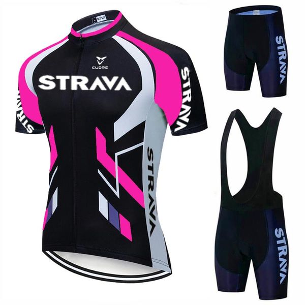 

racing sets 2021 strava pro team summer cycling jersey set bicycle clothing breathable men short sleeve shirt bike bib shorts 19d gel pad, Black;blue