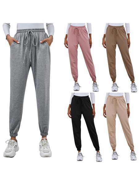 

women's pants & capris autumn women solid color sweatpants elastic high waist tie-up trousers baggy fashion sports with pockets s- xl, Black;white