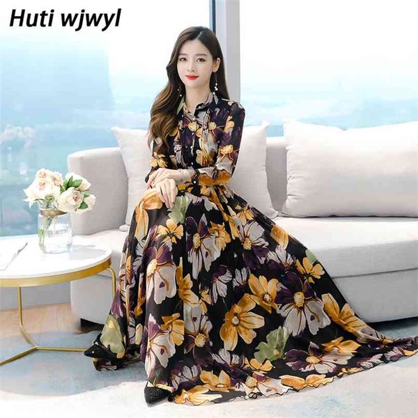 

spring autumn vintage maxi dresses 4xl plus size floral chiffon boho beach dress women black casual party bodycon vestidos 210528, Black;gray