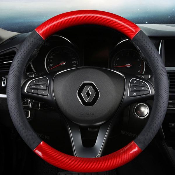 

steering wheel covers for scenic 1 2 3 4 grand megane car cover genuine leather + carbon fiber auto accessories