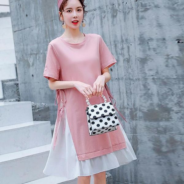 

maternity dresses chiffon patchwork straight for po shoot lace-up adjustable casual women clothes pography props 2021, White