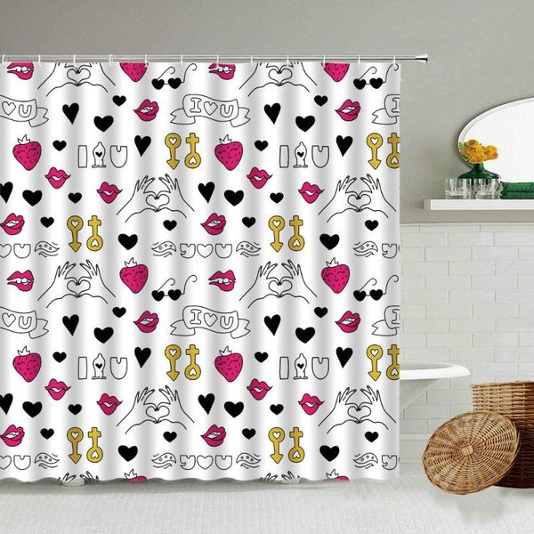 

shower curtains cartoon love lips kiss curtain girl bathroom valentine's day home decoration waterproof polyester with hook set