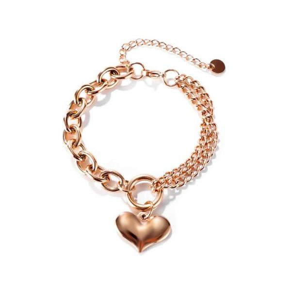 

link, chain gold elegent love stainless steel link blank heart charms bracelet for women jewelry, Black