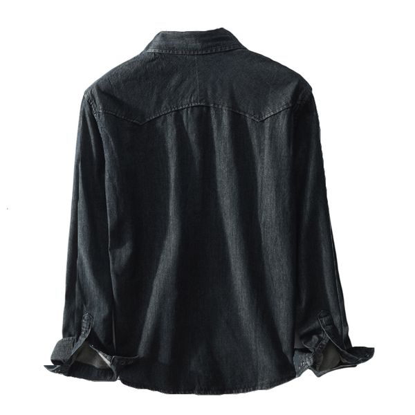 

Men's Casual Shirts Brother Wang Brand Spring Black Denim Shirt 100 Cotton Fashion Slim Long Sleeve Male clothes P1C4, Blue