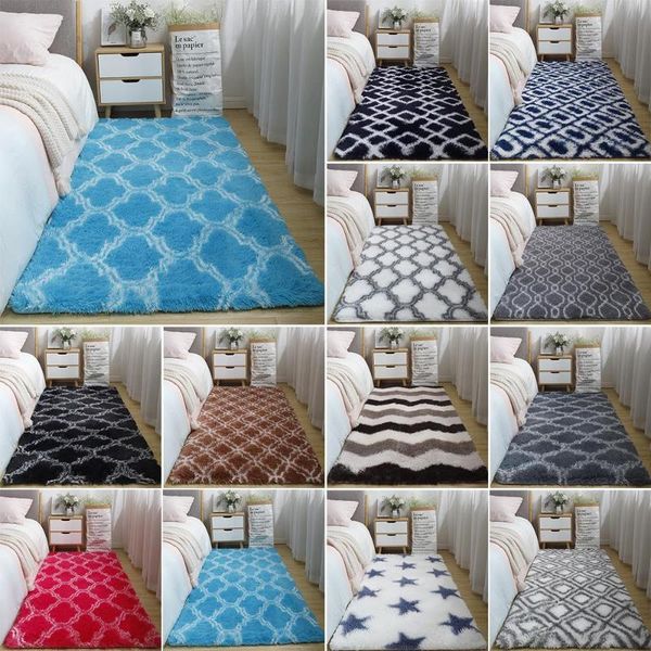 

carpets multi-size soft carpet for bedroom and living room, minimalist rectangular printed long hair household bed