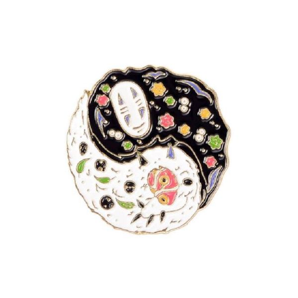 

pins, brooches exquisite fashion style black and white yin yang pattern alloy drop oil jewelry cartoon character faceless male brooch, Gray