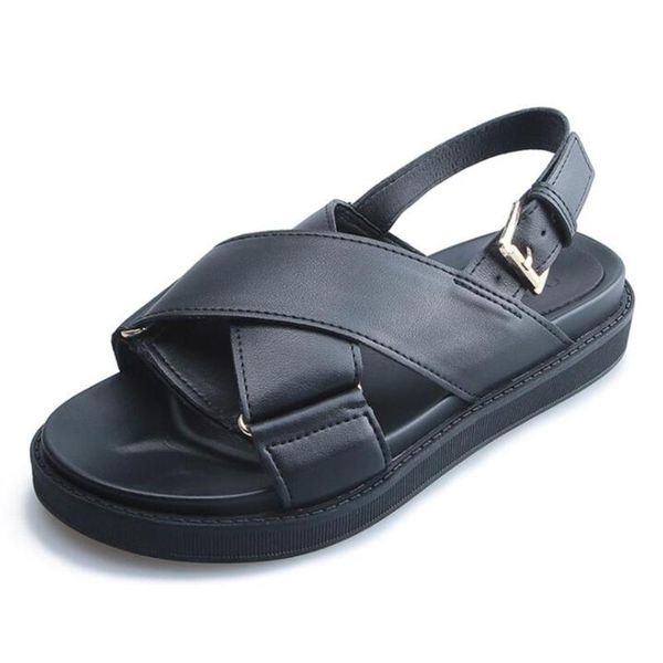 

sandals fashion non-slip platform women summer outdoor beach shoes flat comfortable cross roman ladies cx82, Black