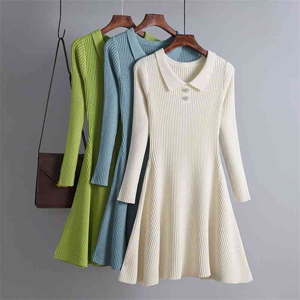 

sweater rerto dress female korean autumn winter women's knitted solid color a-word dress fashion bottom warm vestidos 210420, Black;gray