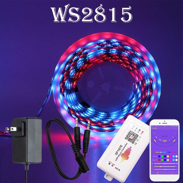 

strips 4pin dc12v 5m/10m addressable rgbic flexible tape music pixel strip set app control dreamcolor sp107e bt ws2815 led