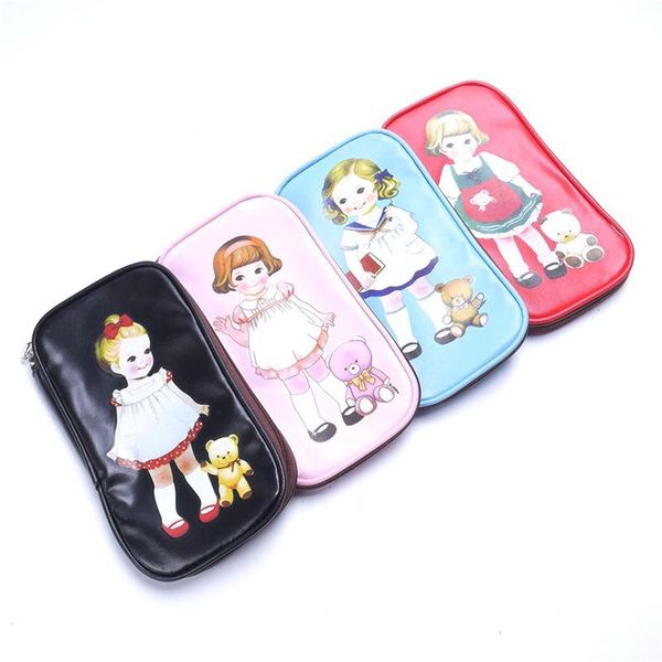 

coin purses stationery girl cute zipper pen bag cartoon doll makeup fashion lovely pencil case cosmetic gifts, Red;black
