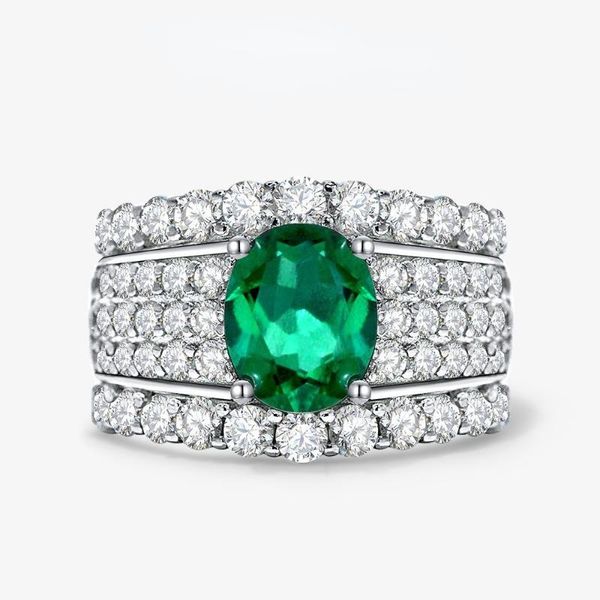 

cluster rings luxury 925 sterling silver 7*9mm green high carbon diamond ring for women anniversary elegant eternal jewelry gift 2021, Golden;silver