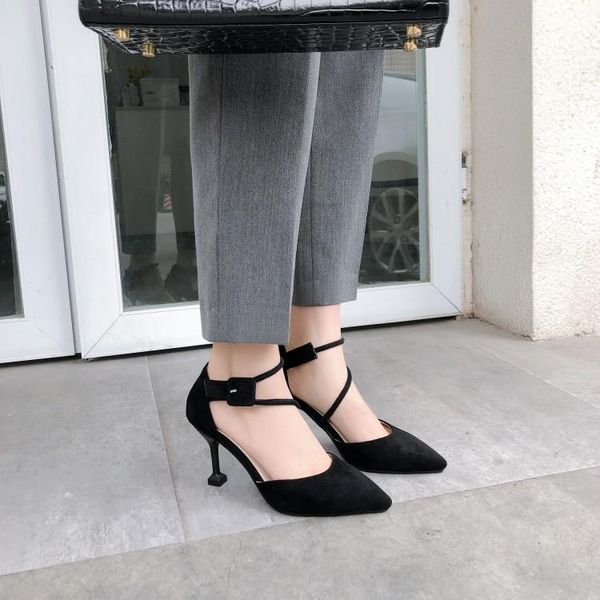 

dress shoes big size 9  11 12 high heels sandals women woman summer ladies crossed slim-taped pointed buckled, Black