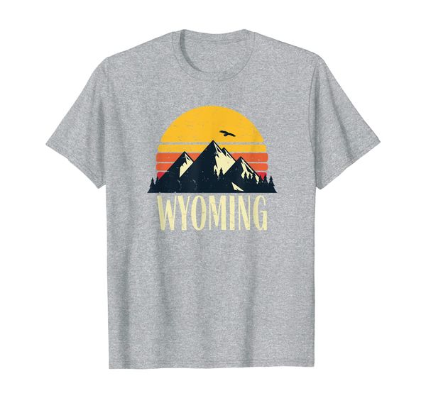 

wyoming retro vintage state mountain sunset t shirt, White;black