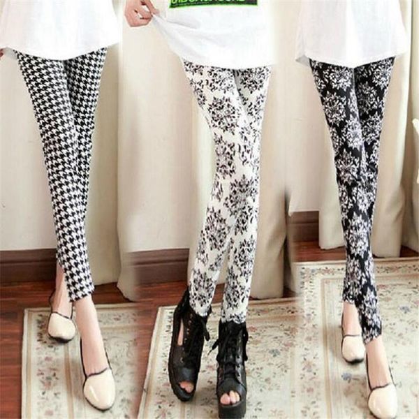 

women's leggings fashion legging digital slim black white stripes leggins floral printed women casual sportwear 820049
