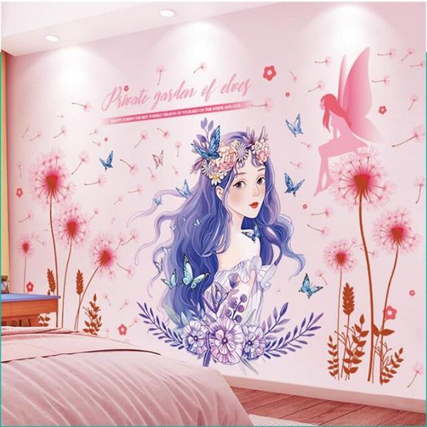 

wall stickers cartoon girl butterflies diy flower plants mural decals for baby room kids bedroom home decoration accessories