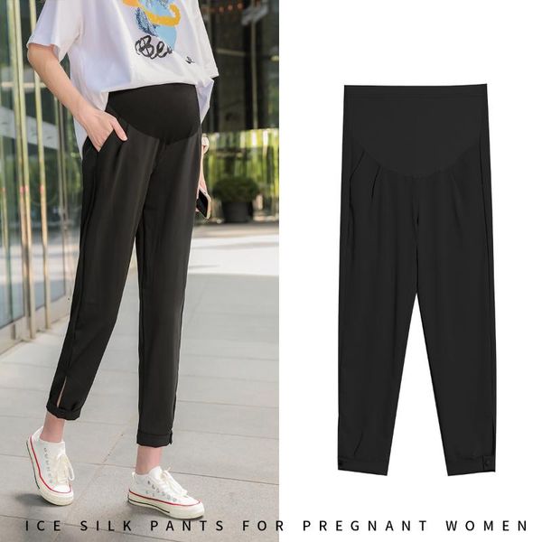 

maternity bottoms pregnant women's pants summer thin sports 2021 ice silk with wide legs outside, White