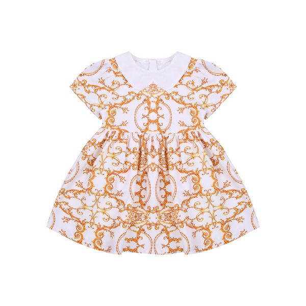 

girl's dresses kids baby girls stylish short sleeve doll collar dress fashion for children floral gown 2-7t, Red;yellow