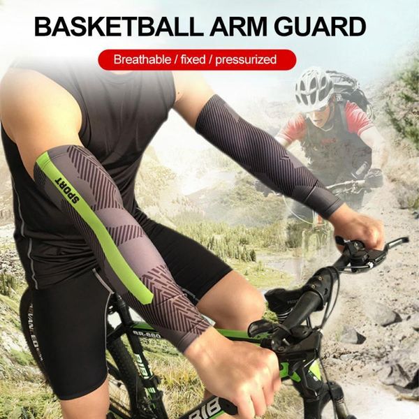 

bike basketball sport arm sleeve armguards quick dry uv protectin running elbow support fitness pad cycling & knee pads, Black;gray