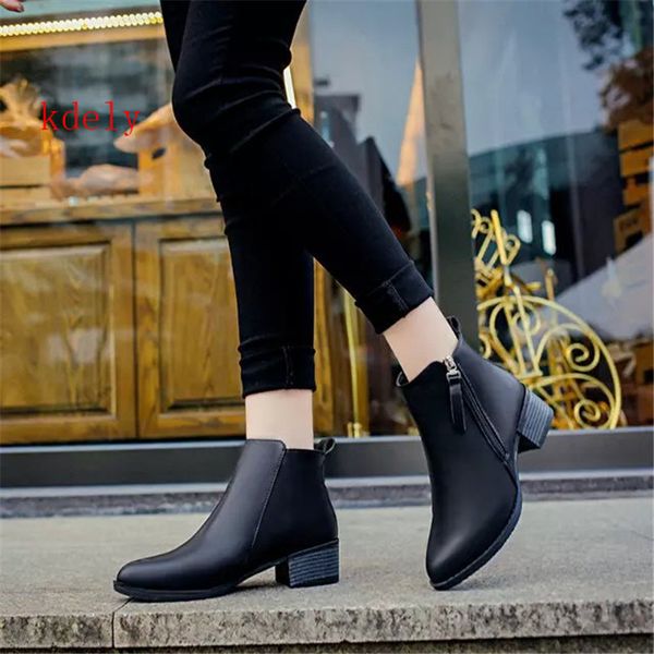 

boots autumn and winter style wild british short boots thick heel pointed casual black lceu