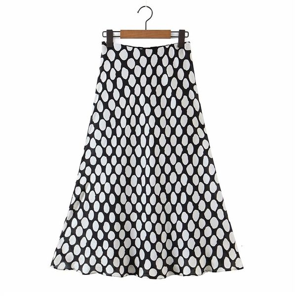 

skirts women fashipn polka dot print summer mg black long girls casual high waist pleated a-line skirt chic femme cobm