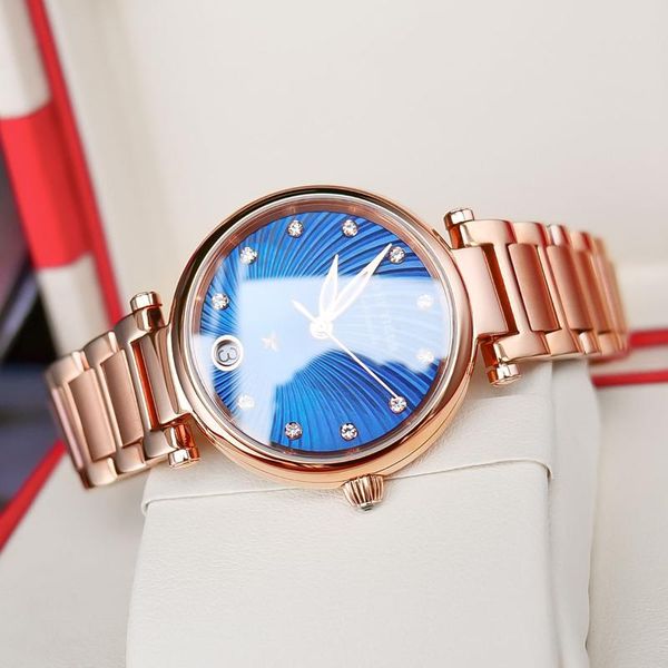 

wristwatches reef tiger/rt women wrist watch rose gold blue dial automatic watches diamond ladies bracelet rga1590, Slivery;brown