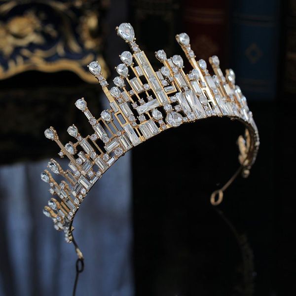 

hair clips & barrettes gold crystal geometric rhinestone bridal tiaras crown baroque wedding jewelry diadem for bride girl party prom access, Golden;silver