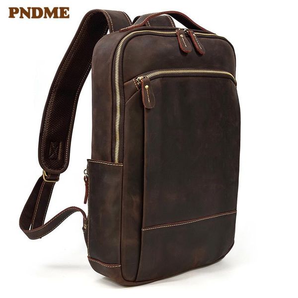 

backpack simple vintage men's outdoor travel natural genuine leather bookbag student 15-inch lapbagpack