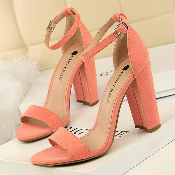 

dress shoes bigtree women pumps fashion block heels suede buckle party high sandals light ladies, Black