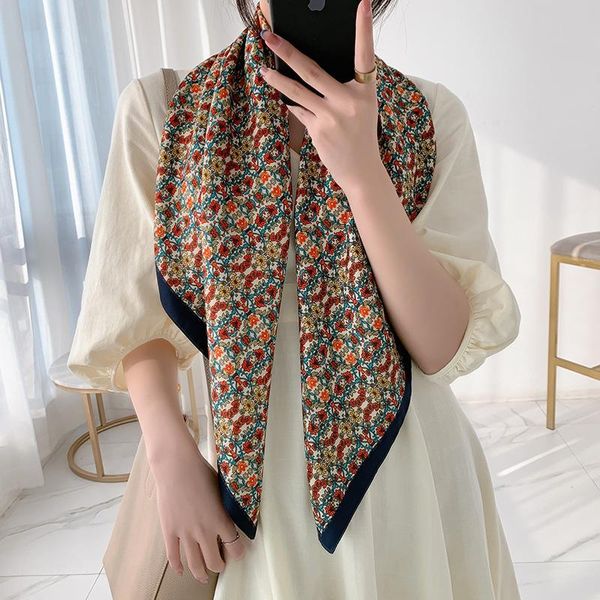 

scarves 2021 spring autumn twill cotton women's scarf retro celebrity silk air conditioning shawl sunscreen, Blue;gray