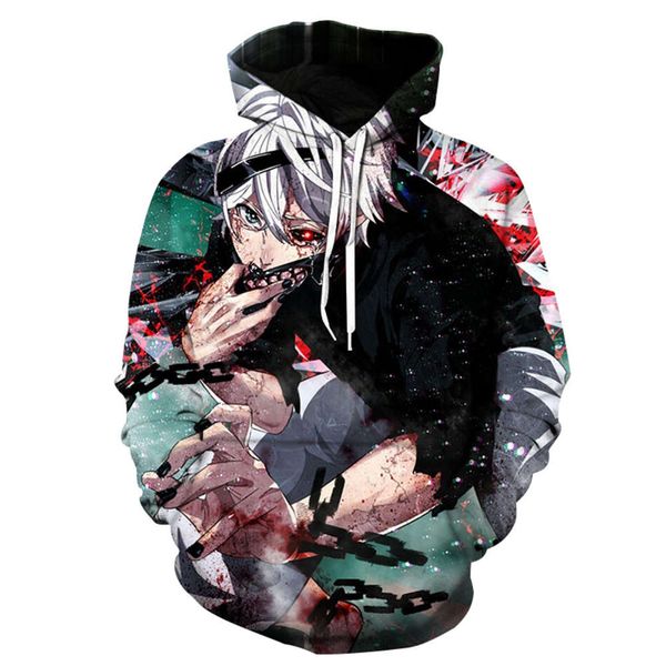 

summer tokyo ghoul 3d cartoon sweater men's hooded pullover fashion loose, Black