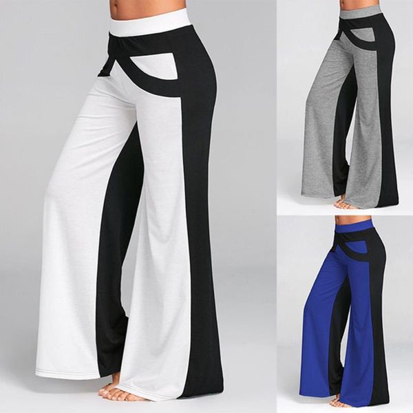 

women's leggings women patchwork bell bottoms flare trousers mid waisted wide leg pants black and white stitching