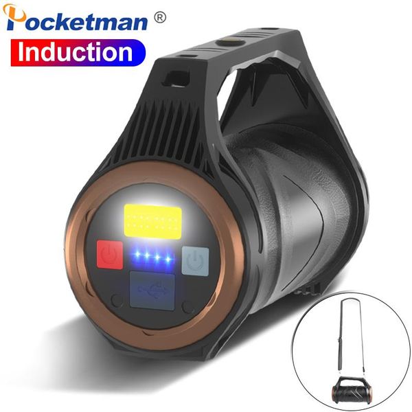 

led spotlight ipx65 waterproof motion sensor ultra-long standby torch searchlight xhp99+cob with shoulder strap portable lanterns