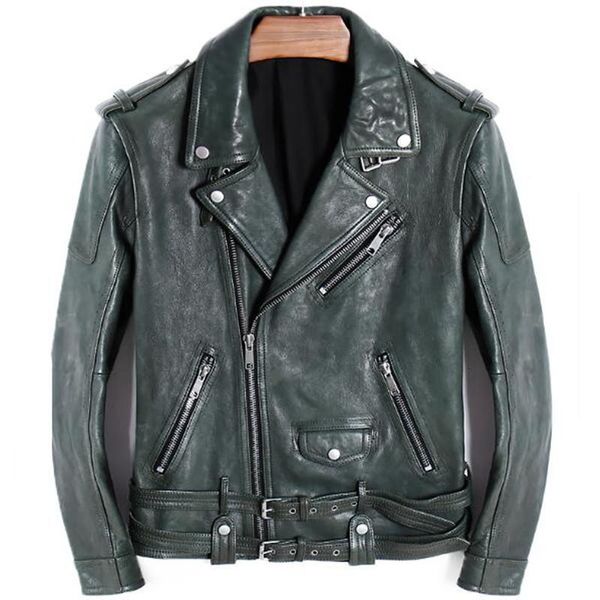 

men's leather & faux mens real jacket sheep skin natural genuine coat motorcycle male green winter autumn casual 2021 fashion top, Black