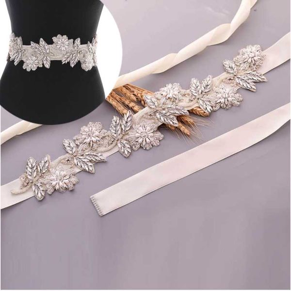 

wedding sashes ueen s427 bridal belt leaves flower rhinestones for weddings party belts women diamond appliques dress, White