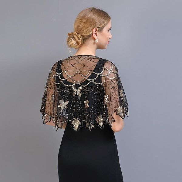 

scarves women glittering 1920s shawl wraps sequin beaded evening cape bolero flapper black cover up, Blue;gray