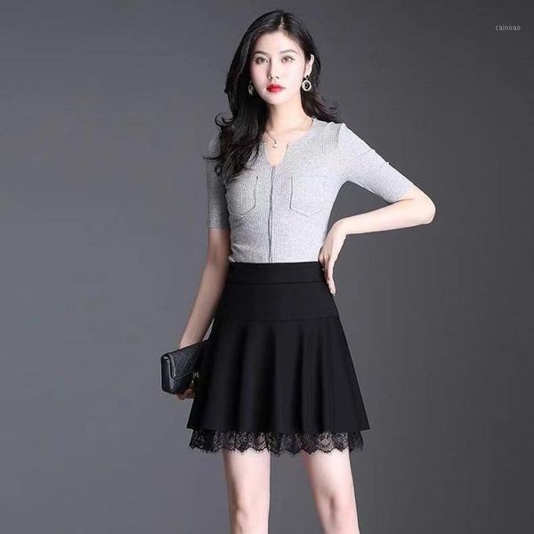 

skirts summer a-line high-waisted skirt fashion women lace half elastic waist design ball gown black mini female