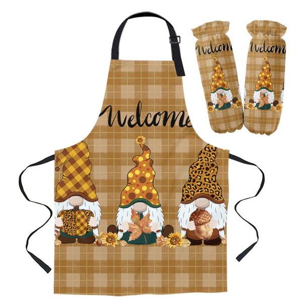 

aprons daily cleaning apron set thanksgiving sunflower gnome chef waiter anti-oil kids cooking gardening work sleeve cover