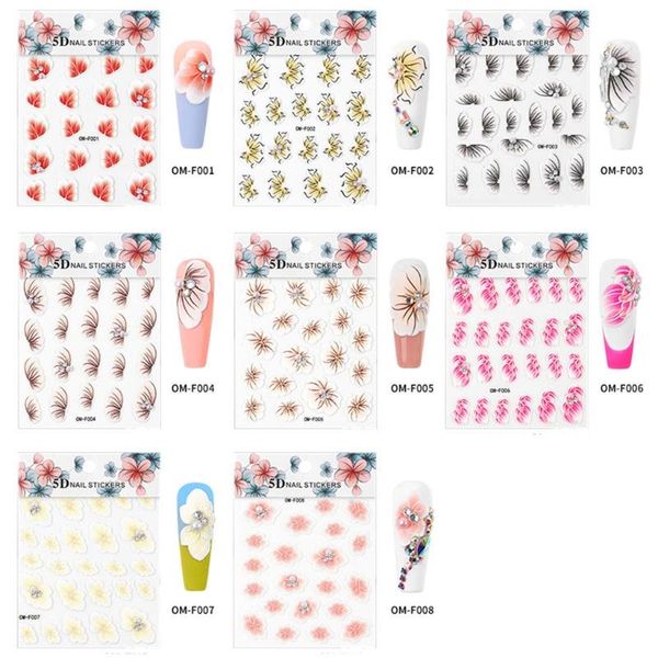

sheet 5d self-adhesive nail art stickers embossed flower decals d0jf decorations, Silver;gold