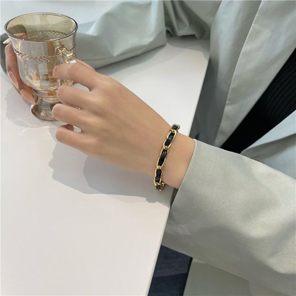 

link, chain 2021 style fashion personality creative design bracelet woman's fine jewelry, Black