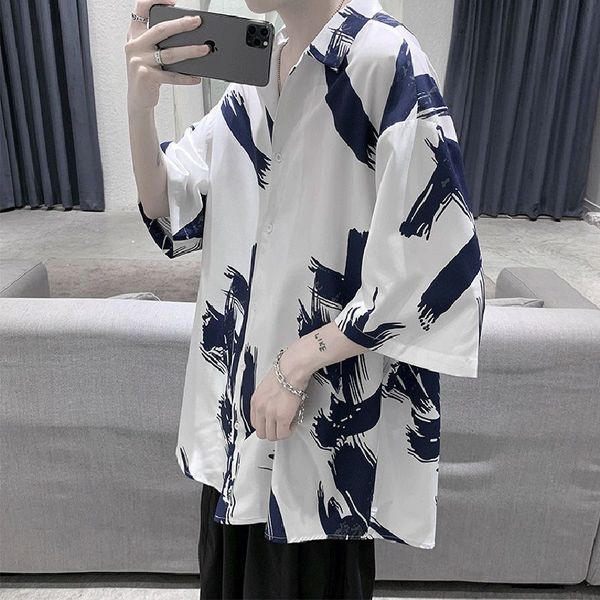 

men's casual shirts and women's short sleeved shirts, hong kong style korean hip-hop , gothic punk fashion, summer street clothes, White;black