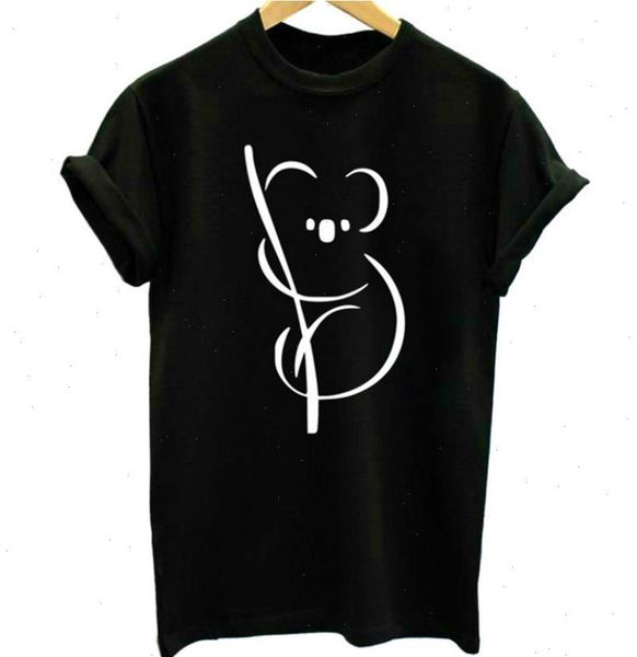 

cute koala women t shirts print shirt short sleeve o neck loose summer tee camisetas mujer, White