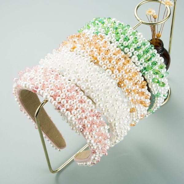 

baroque crystal rhinestone bling wedding bride headband for women vintage pearl wide brimmed hairband accessories headwear gift, Silver