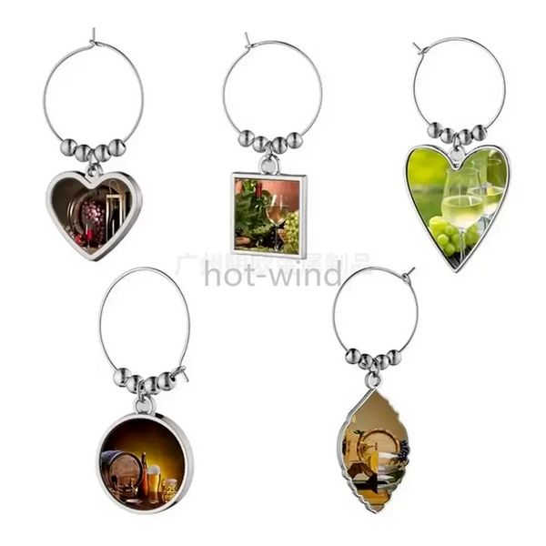 DIY Пустые Сублимационные сплава Wine Black Charms Marker Stemware ID Hoop Tags Party Cup Кольца Тепла Термальная передача Print Prints Consure Tag EE