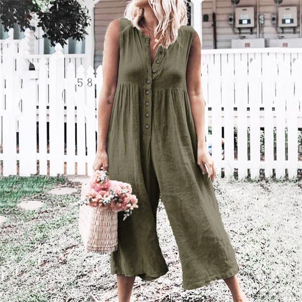 

women's jumpsuits & rompers cotton linen jumpsuit short sleeve casual trousers button pockets solid summer womens long pants overalls s, Black;white
