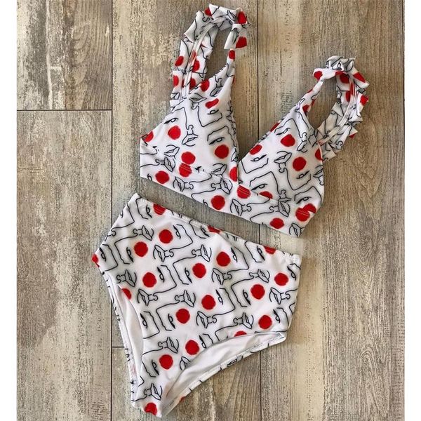 

women's swimwear 2021 high waist fashion polka dot bikini women swimsuit print biquini bandage bathing suit summer beach wear, White;black