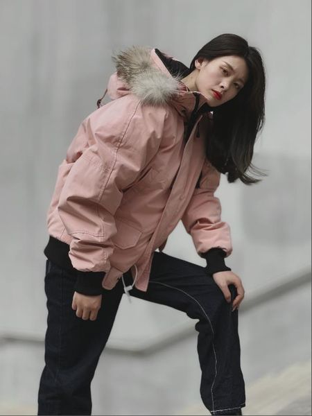 

fashion women's bomber jackets fur collar hooded down coat designer parkas women winter warm jacket outwear, Black;brown